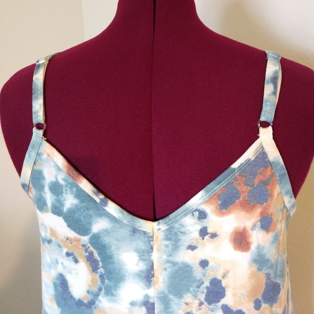 Blue Tie Dye Soft French Terry Cami Maxi Dress Plus Sized 2X - Picture 7 of 15